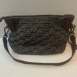 The Sak Navy and Gold Woven Shoulder Bag